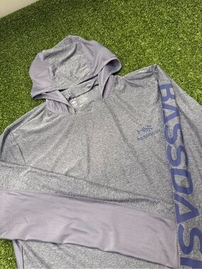 Bassdash Men’s UPF 50+ Sun Long Sleeve Hooded Shirt Grey Navy Blue Fishing M